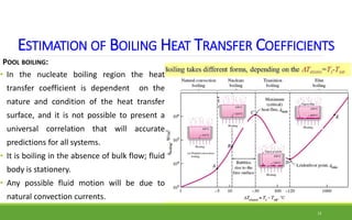 ESTIMATION OF BOILING HEAT TRANSFER COEFFICIENTS
12
POOL BOILING:
• In the nucleate boiling region the heat
transfer coeff...