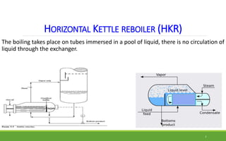 HORIZONTAL KETTLE REBOILER (HKR)
The boiling takes place on tubes immersed in a pool of liquid, there is no circulation of...
