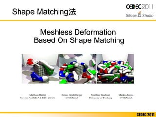 CEDEC 2011
Shape Matching法
Meshless Deformation
Based On Shape Matching
 