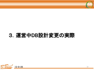 ３．運営中DB設計変更の実際	
13-8-26	
 57	
 