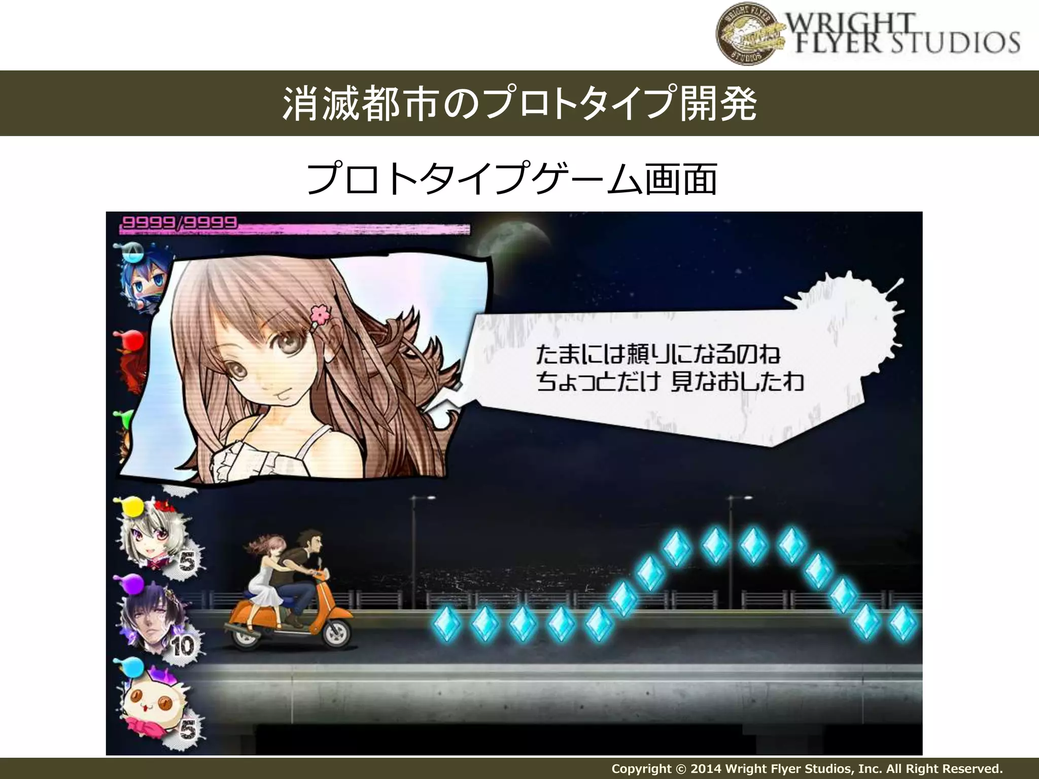 消滅都市のプロトタイプ開発 
プロトタイプゲーム画面 
Copyright © 2014 Wright Flyer Studios, Inc. All Right Reserved. 
 