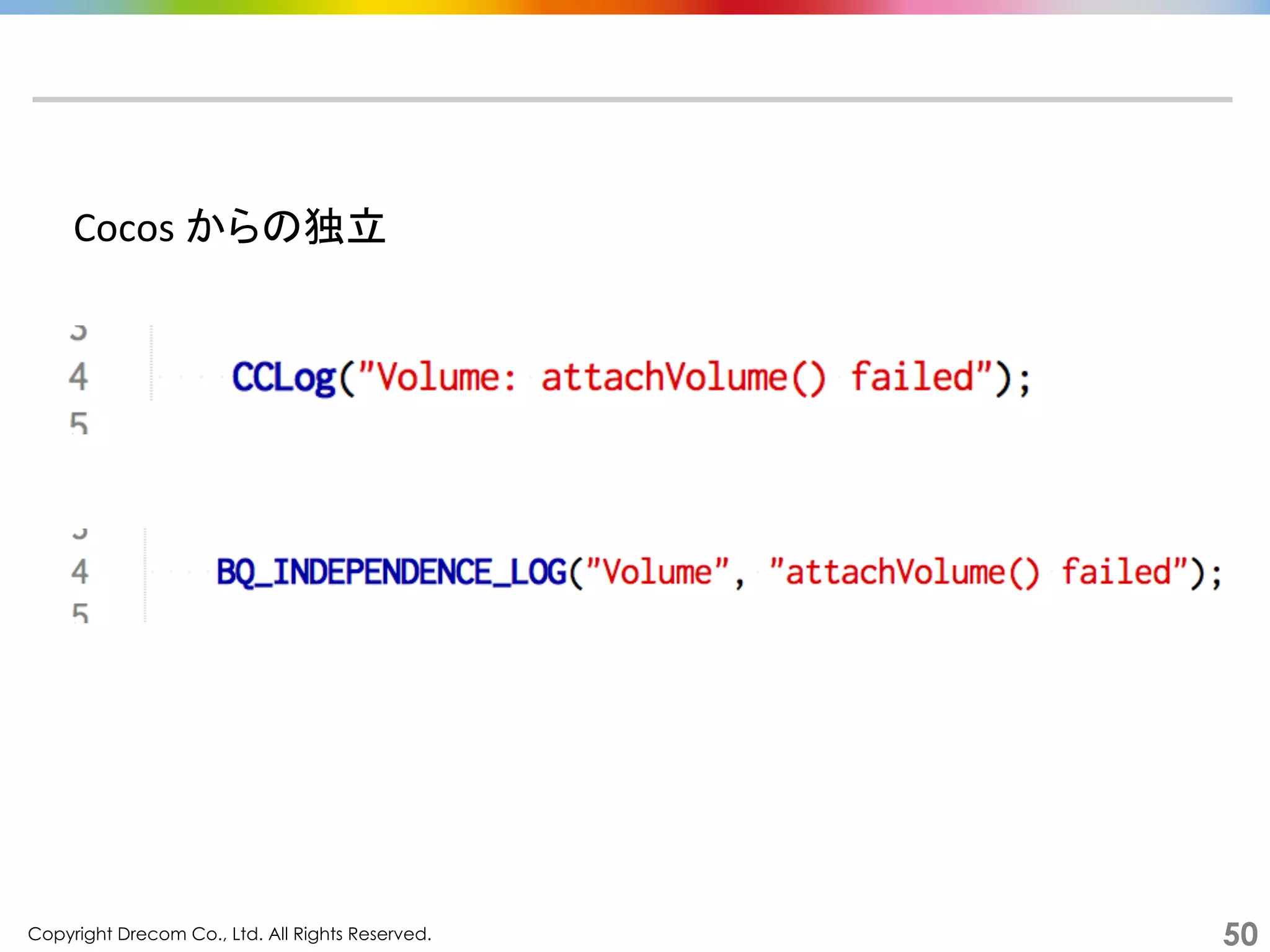 Copyright Drecom Co., Ltd. All Rights Reserved.	
 50
Cocos	
  からの独立	
  
 