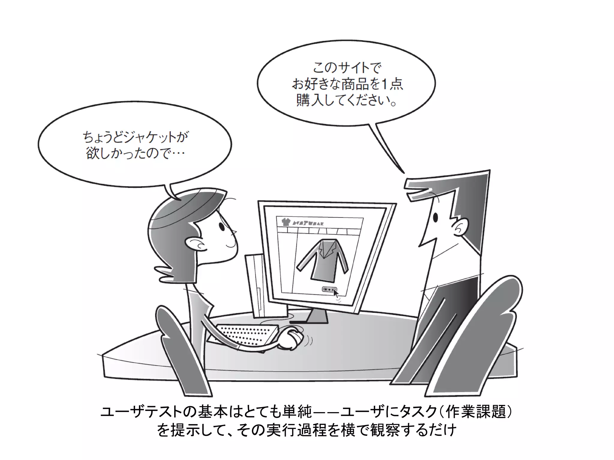 ユーザテストの基本はとても単純――ユーザにタスク（作業課題）
を提示して、その実行過程を横で観察するだけ
 