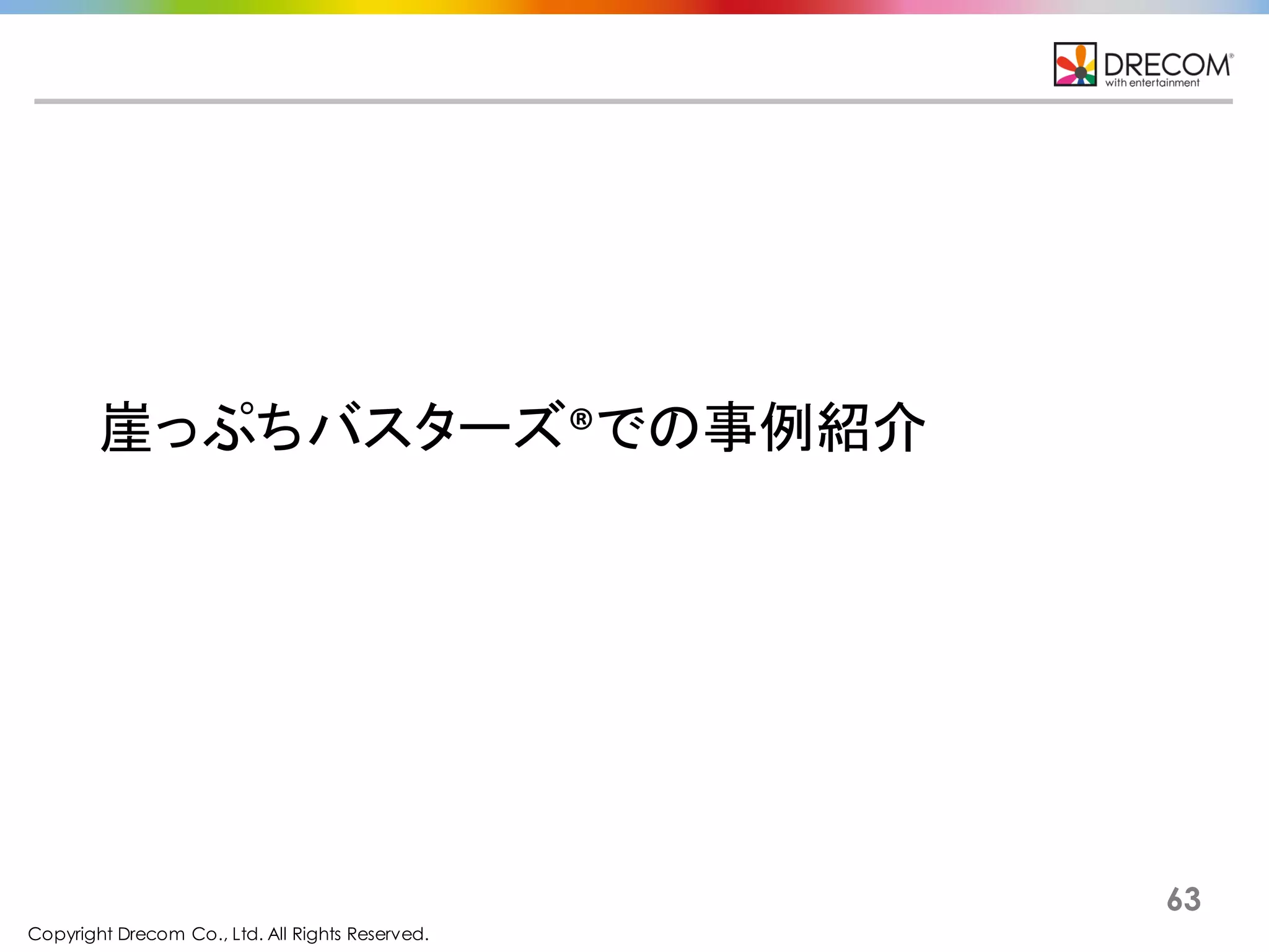 Copyright Drecom Co., Ltd. All Rights Reserved.
63
崖っぷちバスターズ®での事例紹介
 