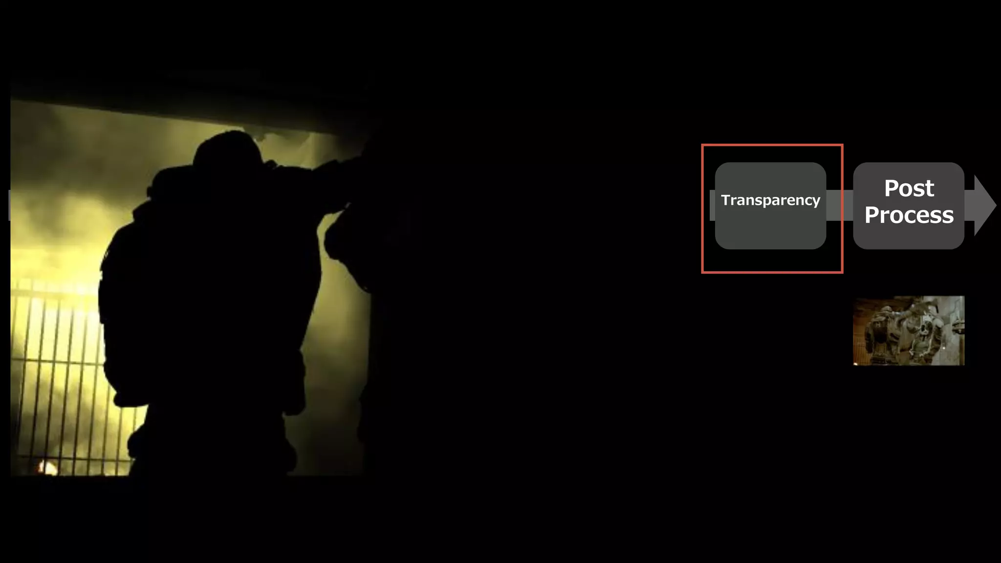 Base
Pass
Lighting
Post
Process
TransparencyReflection
 