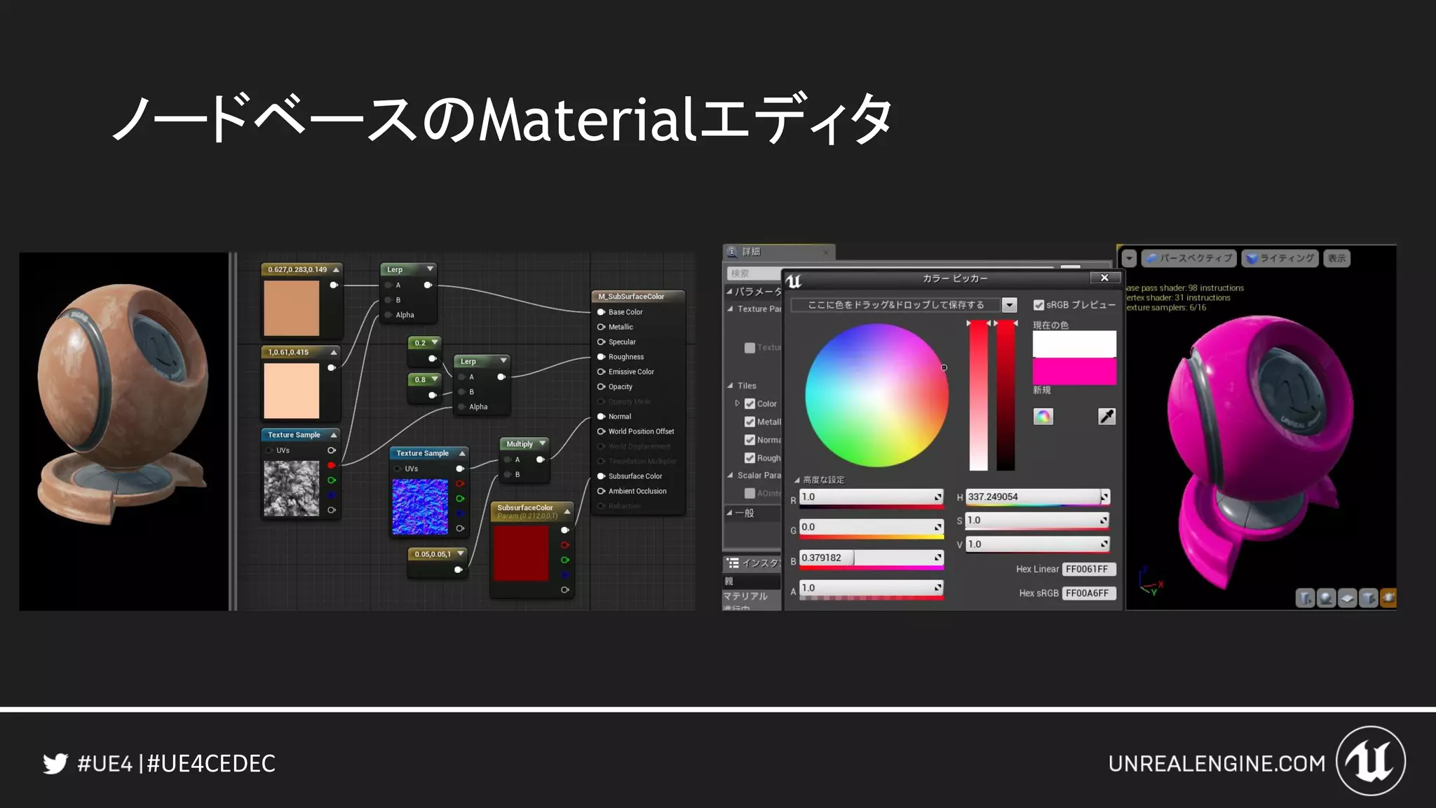 #UE4CEDEC
ノードベースのMaterialエディタ
 