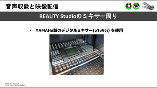音声収録と映像配信
- YAMAHA製のデジタルミキサー(o1v96i) を使用
REALITY Studioのミキサー周り
 