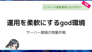 運用を柔軟にするgod環境
サーバー環境の物量作戦
① リリース遅延要因になりやすい
対
策
 