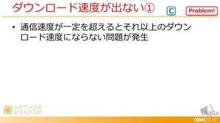 © SEGA
• 通信速度が一定を超えるとそれ以上のダウン
ロード速度にならない問題が発生
ダウンロード速度が出ない① Problem!
C
 