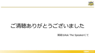 ご清聴ありがとうございました
質疑はAsk The Speakerにて
 