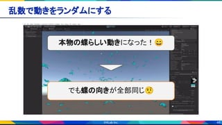 48
乱数で動きをランダムにする 
本物の蝶らしい動きになった！😄
でも蝶の向きが全部同じ🤨
 