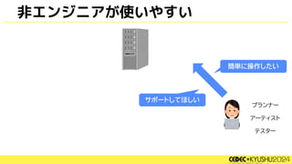 非エンジニアが使いやすい
プランナー
アーティスト
簡単に操作したい
テスター
サポートしてほしい
 
