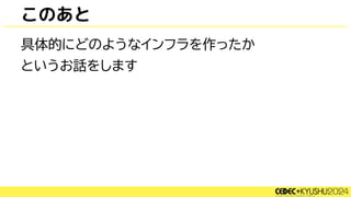 このあと
具体的にどのようなインフラを作ったか
というお話をします
 