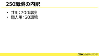 250環境の内訳
• 共用：200環境
• 個人用：50環境
 