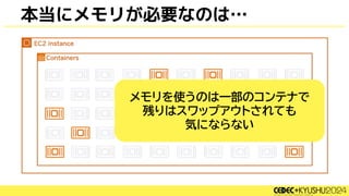 本当にメモリが必要なのは…
メモリを使うのは一部のコンテナで
残りはスワップアウトされても
気にならない
 