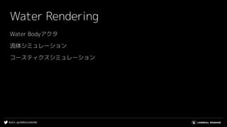 #UE4 | @UNREALENGINE
Water Rendering
Water Bodyアクタ
流体シミュレーション
コースティクスシミュレーション
 