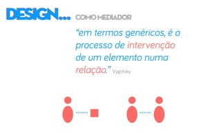 DESIGN...DESIGN...
“em termos genéricos, é o
processo de intervenção
de um elemento numa
relação.” Vygotsky
comomediador
 