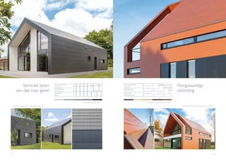42 43
Heist-op-den-Berg - BNE Architecten (Aarschot)
I
DAK EN GEVEL
Nieuwbouw
MATERIA AL
Alterna 60 x 32
DEKKING
Quarto
I
Projectkleur: Alterna Zwart
Verticale lijnen
van dak naar gevel
DAK EN GEVEL
Nieuwbouw
MATERIA AL
Alterna 60 x 32
DEKKING
Halfsteensverband
I
Projectkleur: Alterna Keramisch rood
Hoogwaardige
uitstraling
Bureau2G (Arquennes) - Crohin Toitures sprl
I
 