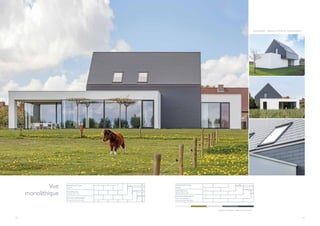 68 69
Oostrozebeke - Haelewyn Architecten (Oostrozebeke)
I
Vue
monolithique
I
Couleur de projet : Alterna Gris foncé
RÉNOVATION
Façade
MATÉRIAU
Alterna 60 x 32
RECOUVREMENT
Pose horizontale à
recouvrement double
RÉNOVATION
Toiture
MATÉRIAU
Alterna 60 x 32
RECOUVREMENT
Recouvrement double
 