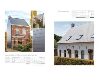 70 71
L’ancien et le moderne main dans la main
I
Couleur de projet : Alterna Gris foncé
Beau et simple
I
Couleur de projet : New Stonit Gris schiste
RÉNOVATION
Façade
MATÉRIAU
Alterna 60 x 32
RECOUVREMENT
Pose horizontale à
recouvrement double
RÉNOVATION
Toiture
MATÉRIAU
Alterna 40 x 40 x 10
RECOUVREMENT
Ardoises en losange -
Pose classique
RÉNOVATION
Toiture
MATÉRIAU
New Stonit 45 x 30
RECOUVREMENT
Recouvrement double
 