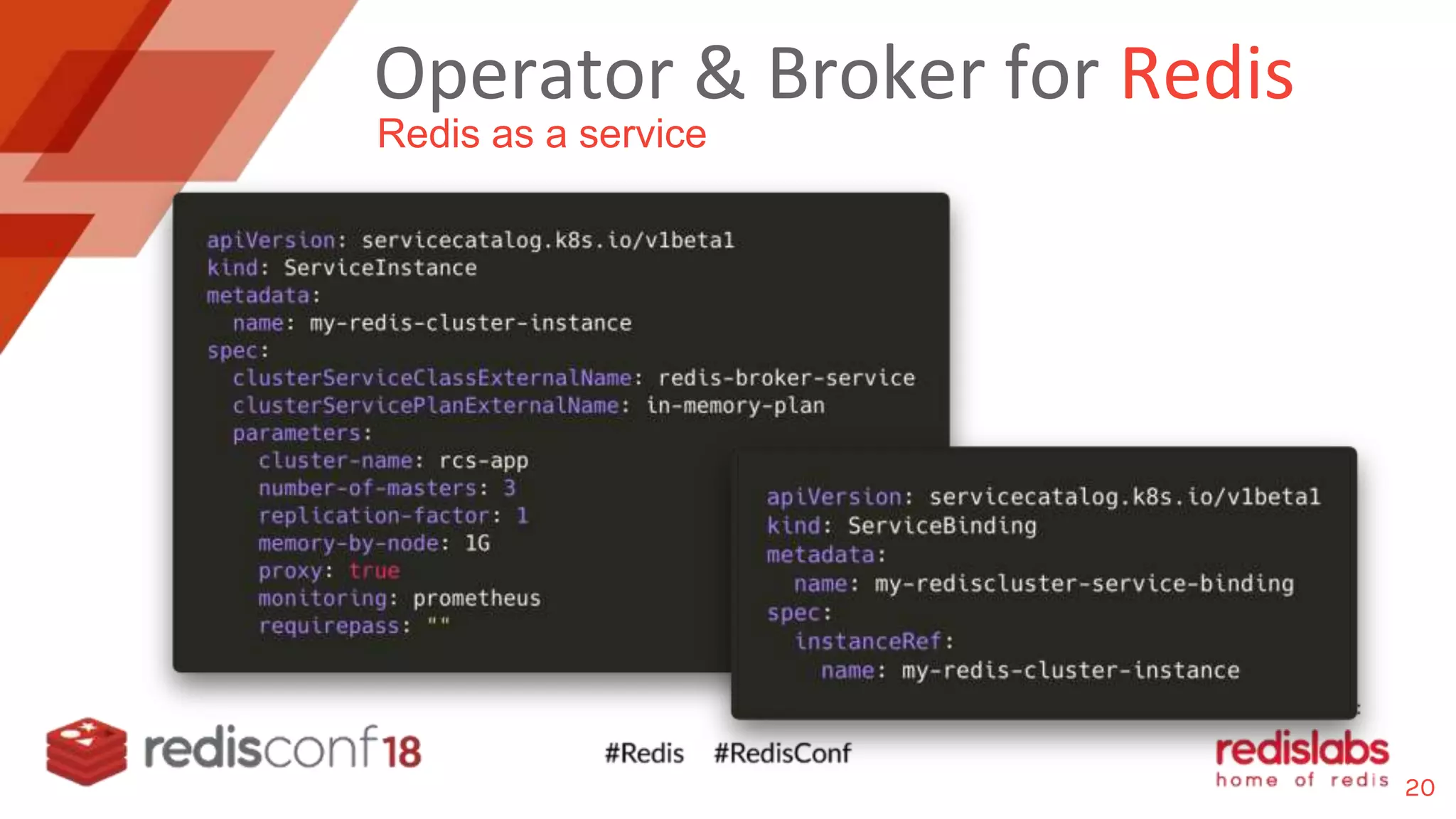 Operator & Broker for Redis
Redis as a service
20
 