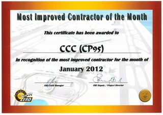 Most Improved Contractor of the Month (January 2012)