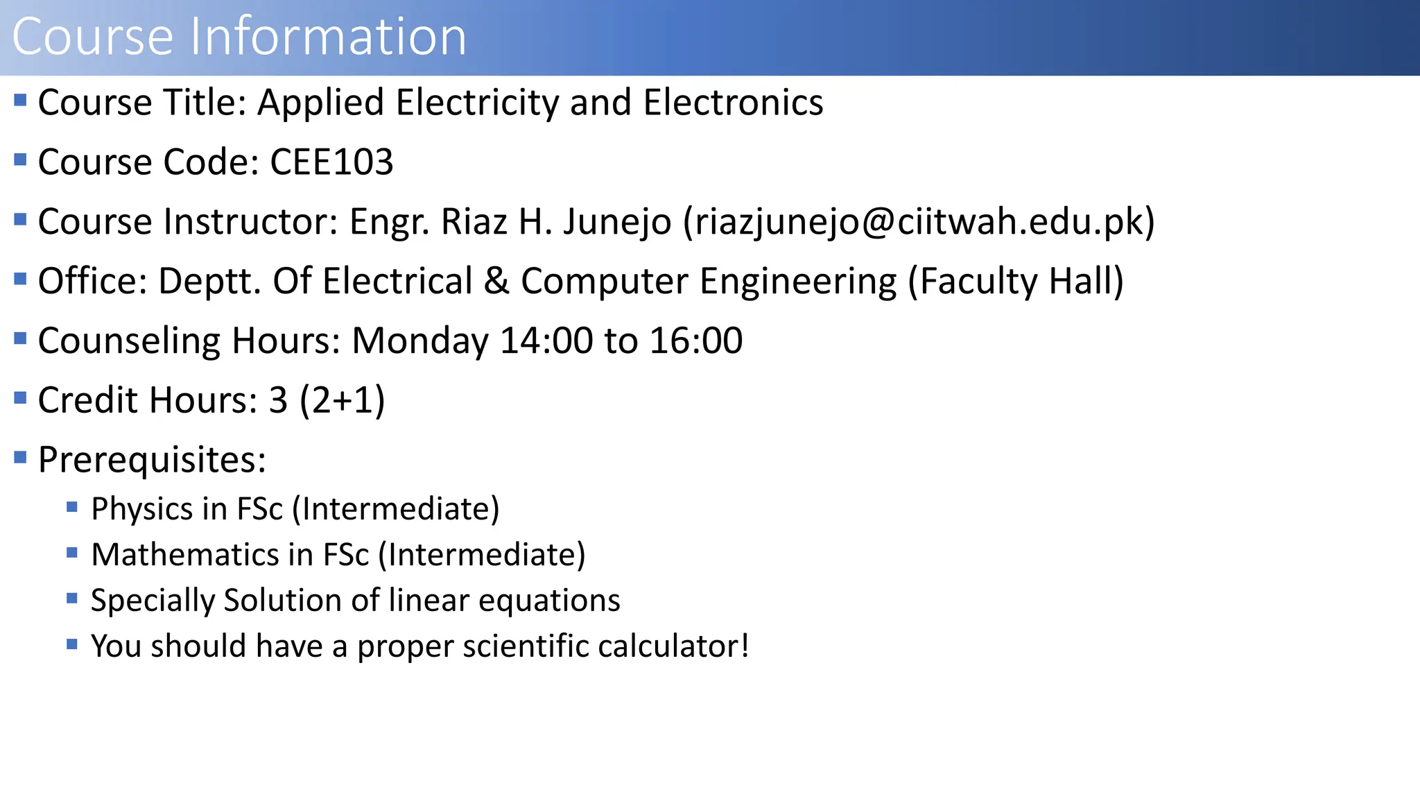 CEE103 - Lecture No 01.pdf applied electricity | PDF