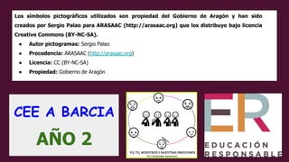 Los símbolos pictográficos utilizados son propiedad del Gobierno de Aragón y han sido
creados por Sergio Palao para ARASAAC (http://arasaac.org) que los distribuye bajo licencia
Creative Commons (BY-NC-SA).
● Autor pictogramas: Sergio Palao
● Procedencia: ARASAAC (http://arasaac.org)
● Licencia: CC (BY-NC-SA)
● Propiedad: Gobierno de Aragón
CEE A BARCIA
AÑO 2
 