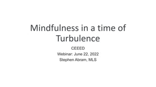 Mindfulness in a time of
Turbulence
CEEED
Webinar: June 22, 2022
Stephen Abram, MLS
 