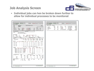 Job Analysis Screen 
• Individual jobs can hen be broken down further to 
allow for individual processes to be monitored 
 