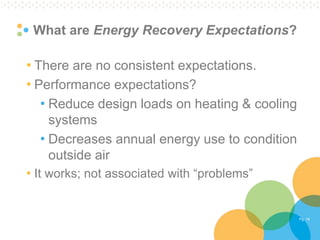 Pg. 18
What are Energy Recovery Expectations?
• There are no consistent expectations.
• Performance expectations?
• Reduce...