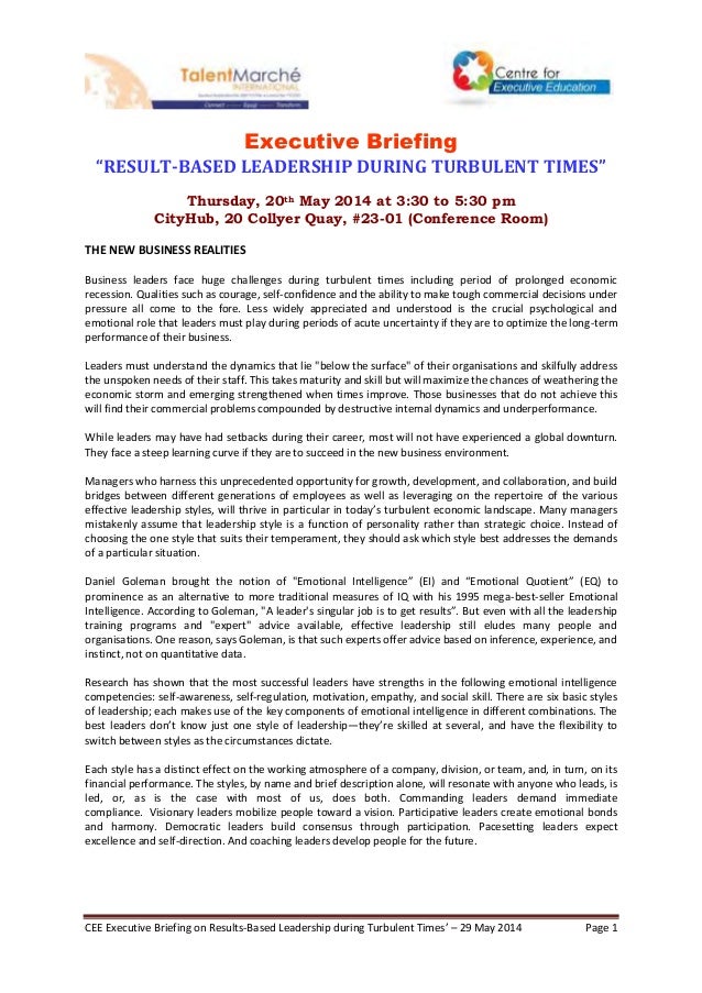 cee executive briefing on results based leadership during executive briefing format