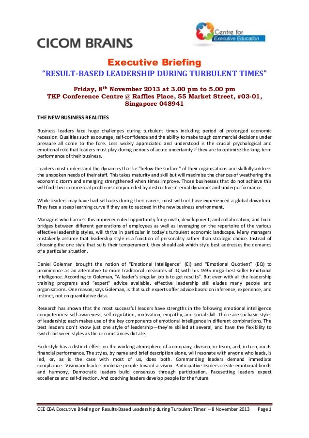 cee handout for executive briefing on result based executive brief