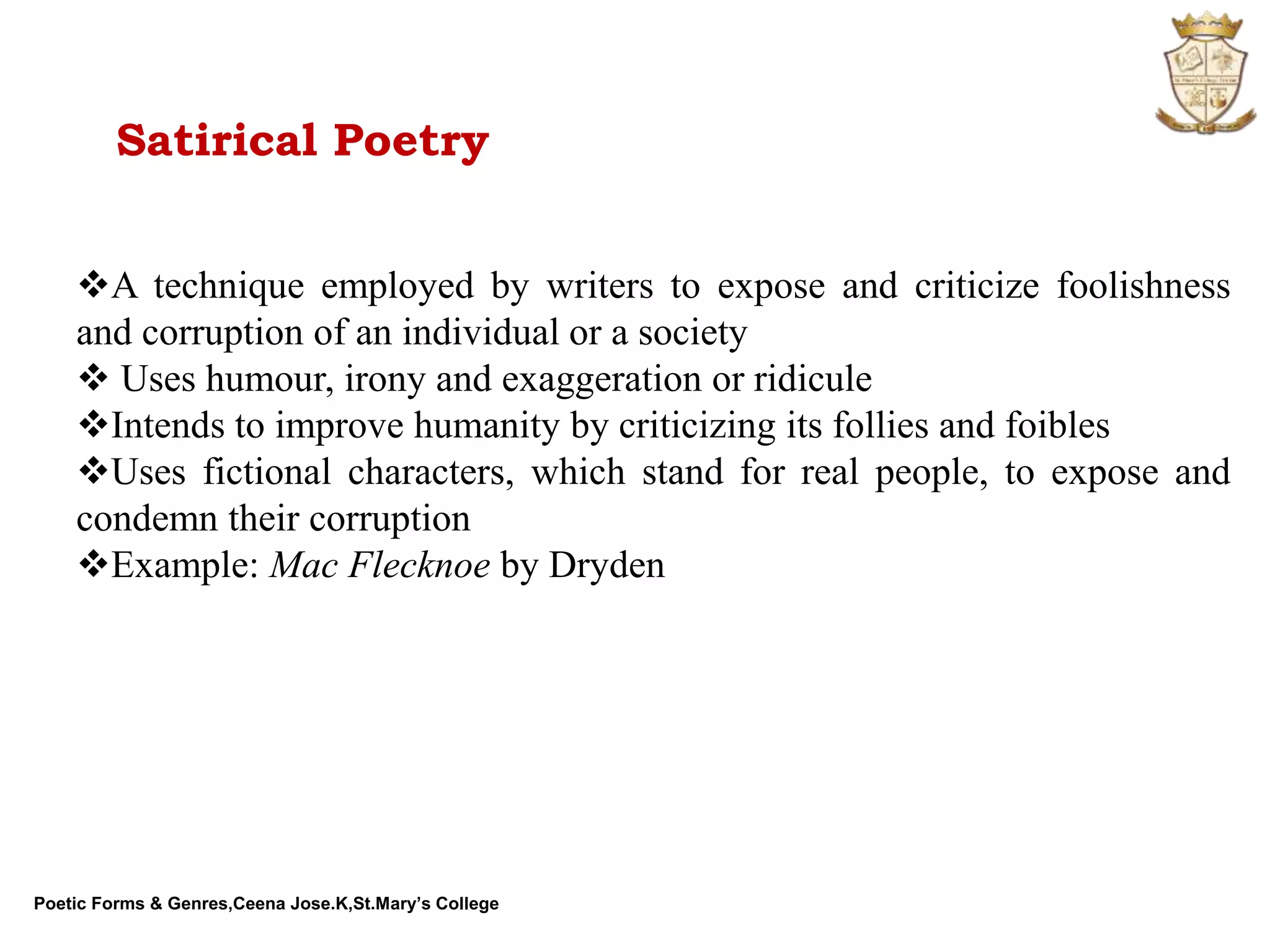English Poetry: Poetic Forms &amp; Genres | PPTX