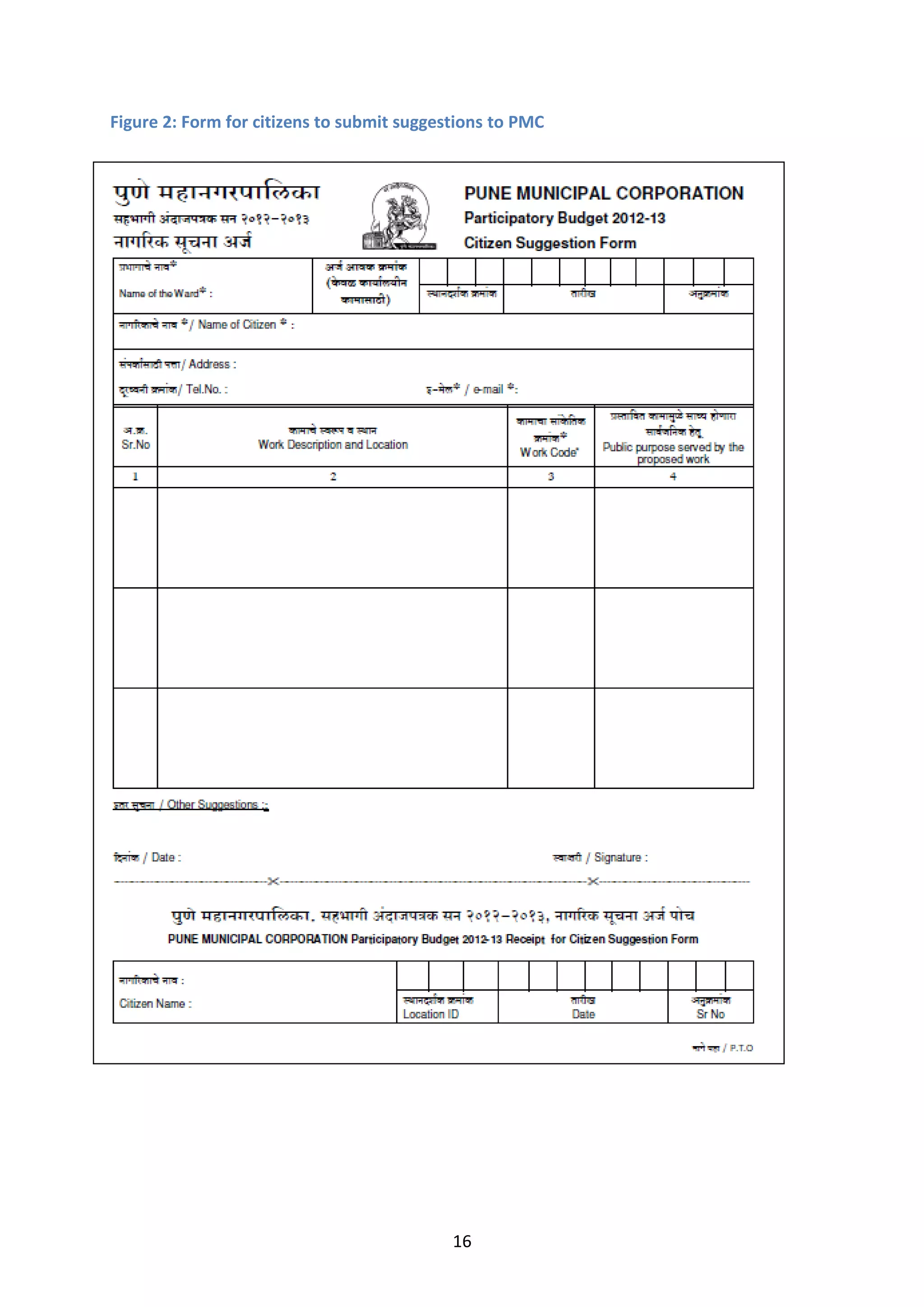 16
Figure 2: Form for citizens to submit suggestions to PMC
 