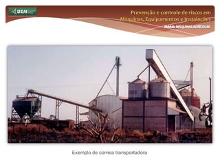Prevenção e controle de riscos em Máquinas, Equipamentos e InstalaçõesMódulo MÁQUINAS AGRÍCOLASOnde e como se insere o EST no meio rural? Análise da NR 31 e seus dispositivos:31.7 Comissão Interna de Prevenção de Acidentes do Trabalho Rural - CIPATR 31.7.9 A CIPATR terá por atribuição: a) acompanhar a implementação das medidas de prevenção necessárias, bem como da avaliação das prioridades de ação nos locais de trabalho; b) identificar as situações de riscos para a segurança e saúde dos trabalhadores, nas instalações ou áreas de atividades do estabelecimento rural, comunicando-as ao empregador para as devidas providências; c) divulgar aos trabalhadores informações relativas à segurança e saúde no trabalho; 