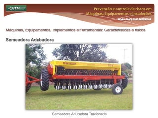 Prevenção e controle de riscos em Máquinas, Equipamentos e InstalaçõesMódulo MÁQUINAS AGRÍCOLASOnde e como se insere o EST no meio rural? Análise da NR 31 e seus dispositivos:31.14 Silos 31.14.1 Os silos devem ser adequadamente dimensionados e construídos em solo com resistência compatível às cargas de trabalho. 31.14.2 As escadas e as plataformas dos silos devem ser construídas de modo a garantir aos trabalhadores o desenvolvimento de suas atividades em condições seguras. 31.14.3 O revestimento interno dos silos deve ter características que impeçam o acumulo de grãos, poeiras e a formação de barreiras. 