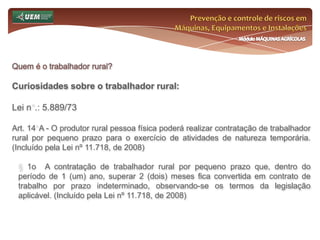 Prevenção e controle de riscos em Máquinas, Equipamentos e InstalaçõesMódulo MÁQUINAS AGRÍCOLASQuem é o trabalhador rural? A pluralidade laboral do trabalhador rural