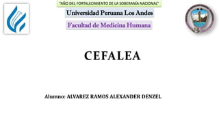 Alumno: ALVAREZ RAMOS ALEXANDER DENZEL
INCONTINENCIA URINARIA Y
FECAL
Facultad de Medicina Humana
Universidad Peruana Los Andes
“AÑO DEL FORTALECIMIENTO DE LA SOBERANÍA NACIONAL”
CEFALEA
 