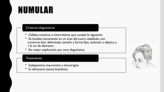Forma Numular CEFALEAS en enfoque diagnostico y manejo de forma superficial | PPTX