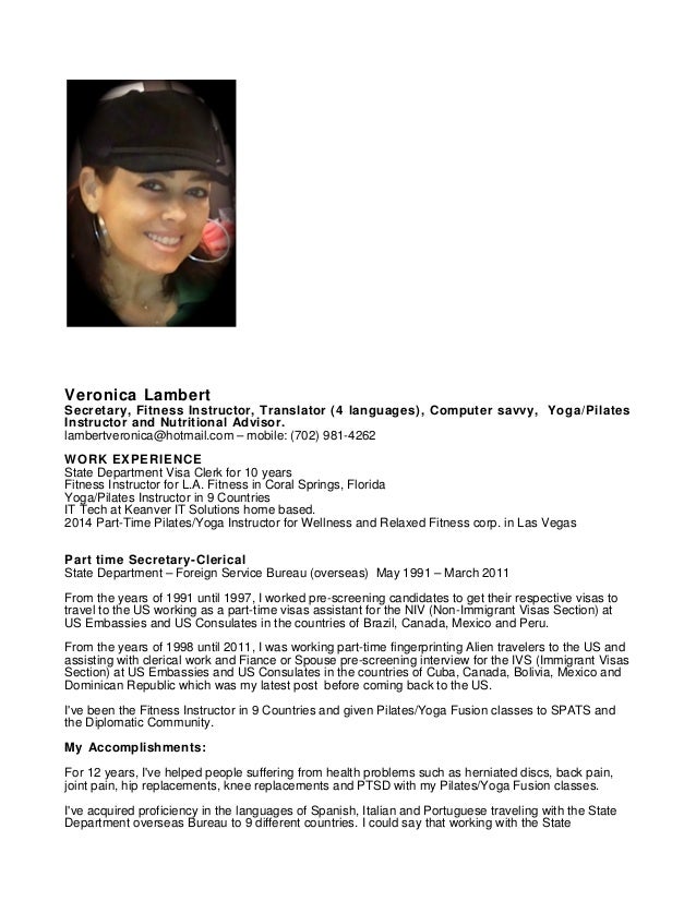 veronica lambert secretary fitness instructor translator 4 languages computer savvy - Pilates Instructor Resume veronica lambert secretary fitness instructor translator 4 languages computer savvy - Pilates Instructor Resume