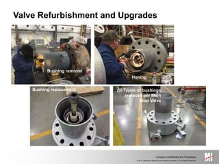 © 2014, Mitsubishi Hitachi Power Systems Americas, Inc. All Rights Reserved.
Company Confidential and Proprietary.
Valve Refurbishment and Upgrades
Honing
Bushing removal
Bushing replacement (3) Types of bushings
replaced per Main
Stop Valve
 