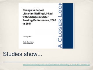 Studies show...
       http://www.schoollibraryjournal.com/slj/home/891612-312/something_to_shout_about_new.html.csp
 
