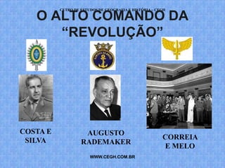CETRO DE ESTUDOS DE GEOGRAFIA E HISTÓRIA – CEGH

   O ALTO COMANDO DA
      “REVOLUÇÃO”




COSTA E             AUGUSTO
 SILVA                                                 CORREIA
                   RADEMAKER
                                                       E MELO
                       WWW.CEGH.COM.BR
 
