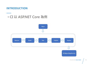 30
Presented By: Duran Hsieh
INTRODUCTION
• CI 以 ASP.NET Core 為例
 