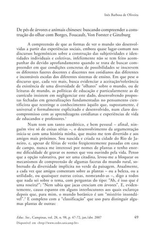 49Educ. Soc., Campinas, vol. 28, n. 98, p. 47-72, jan./abr. 2007
Disponível em <http://www.cedes.unicamp.br>
Inês Barbosa ...