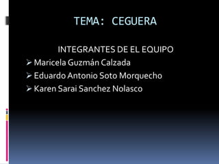 TEMA: CEGUERA INTEGRANTES DE EL EQUIPO ,[object Object]