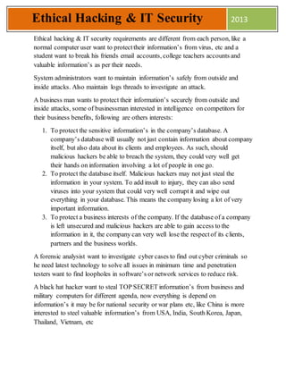 Ethical Hacking (CEH) - Industrial Training Report | DOCX