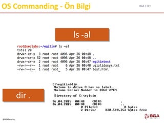 BGA | CEH
@BGASecurity
OS Commanding - Ön Bilgi
ls -al
dir .
 