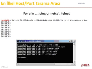 BGA | CEH
@BGASecurity
En İlkel Host/Port Tarama Aracı
For a in ... ;ping or netcat, telnet
 